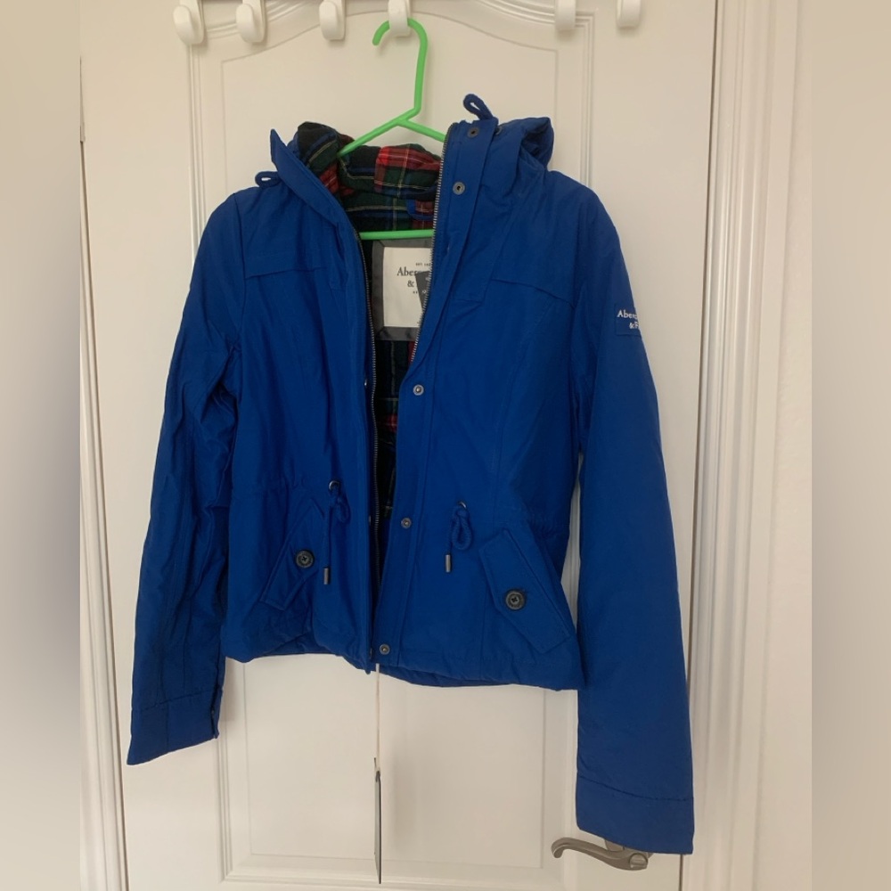 NWT Abercrombie & Fitch Blue Hooded Utility Jacket Women’s Medium Zip Coat - Picture 4 of 16